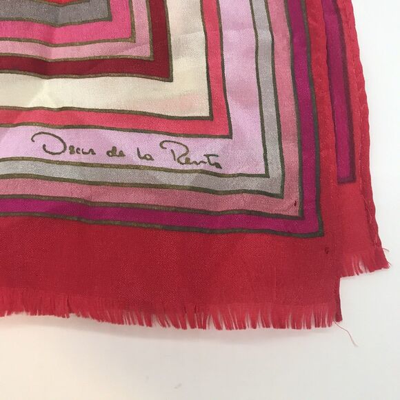 Vintage Oscar De La Renta Signed Silk Scarf for Accessory St. Red Striped Border - Picture 1 of 8